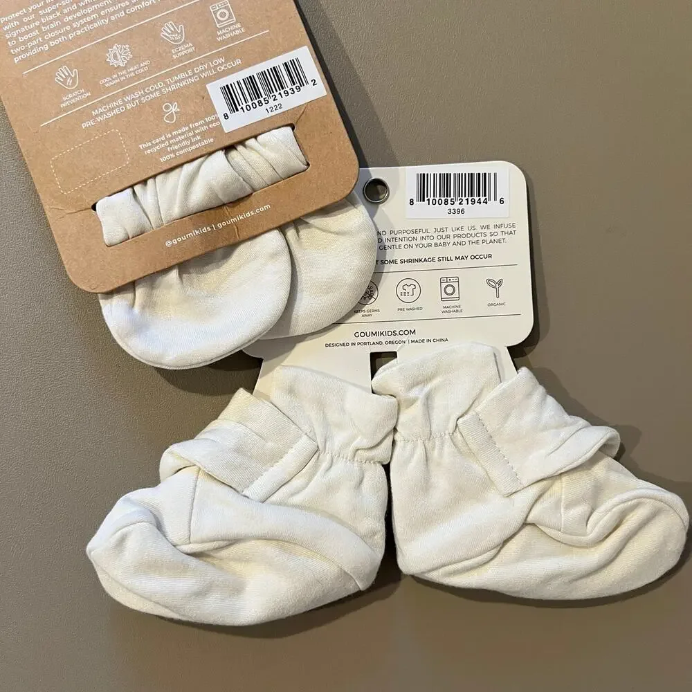 NWT Goumi Kids Cloud Baby Mitts Boots Set SZ 3-6 mo Neutral White Bamboo Organic